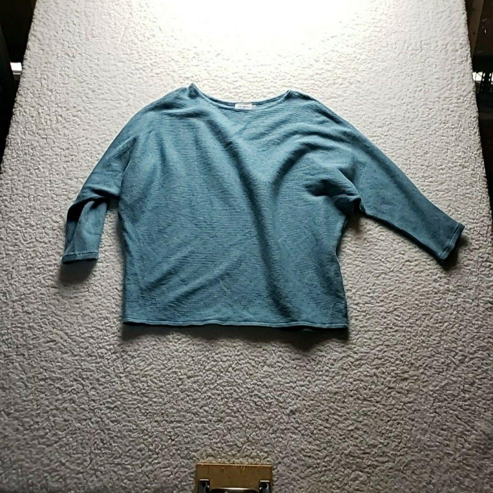 The Reset Shirt Womens L/XL Blue Boat Neck 3/4 Dolman Sleeve‎ Relaxed Knit Top